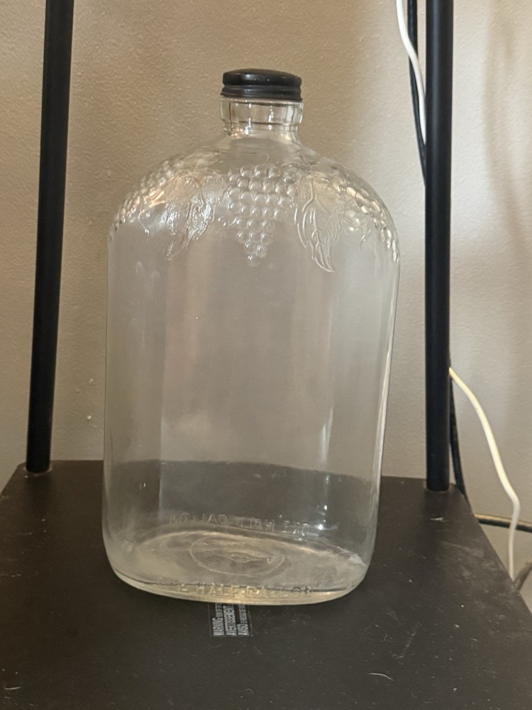 Vintage Owens Illinois 1/2 Gallon Wine Bottle And Bossed With Grapesl