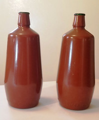 Vintage Lancers J.M. Da Fonseca Portugal 9&Prime; Glass Brown Painted Wine Bottles x2