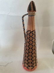Vintage Viresa Plastic Wicker Wrapped Wine Bottle Boho Chic Spain colorful 15&Prime; H