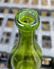 Antique beautiful *ELECTRIC GREEN* colored applied lip wine / liquor bottle