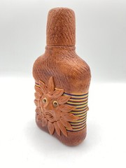 Liquor Bottle Decanter Jug Art Face Handcrafted Leather Look Double sided Sun