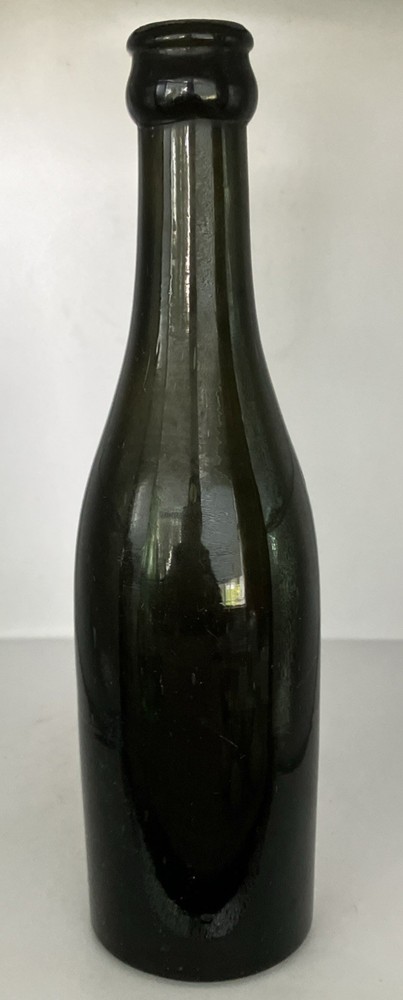 Antique 8 1/4 inch Dark Olive/Green Glass Bottle. O on Bottom. Small chip