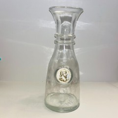 Vtg Wine Clear Glass Carafe Decanter Raised Faux Antique Gold Finish Medall Rare