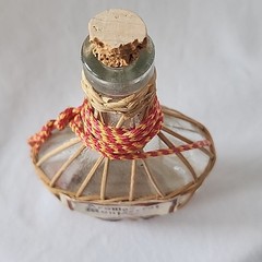 Vintage Aromas del Montserrat Wicker Wrapped Empty Bottle Spain 4.5&Prime;