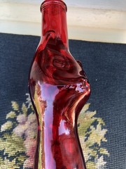 Empty Moselland Riesling HAPPY CAT Red Wine Bottle Kitsch Mosel Art Glass 13”
