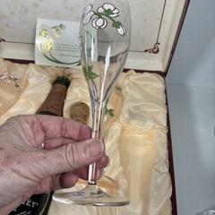 Perrier Jouet Box Champagne 1985 EMPTY Bottle/Cork 4 Hand Painted Glass Flutes