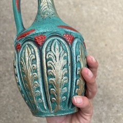 Vintage Medea Ceramic Turquoise Wine Bottle Decanter Jug Boho MCM Table Decor