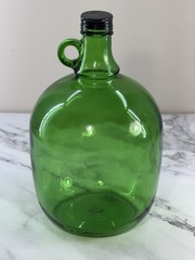 Vintage Green Glass 3 Liter Decanter Jug With Ring Handle And Cap 10.75” x 6.5”