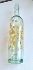 Vintage Mod Dot Yellow Polka Dot Blue Tinted Wine Bottle 750ml 12.5” MCM