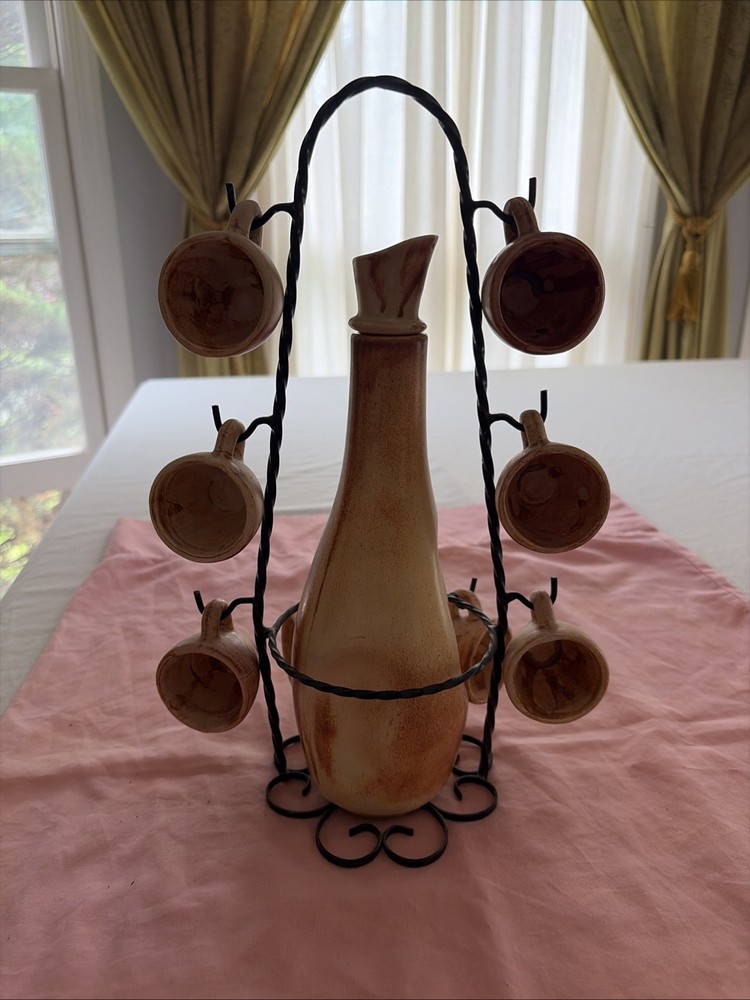 Vintage Made In France Wine Bottle With 8 Cups. # 32