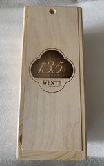 135th Anniversary Wente Vineyards Wine Wood Box, Signed Empty Bottle Collectible
