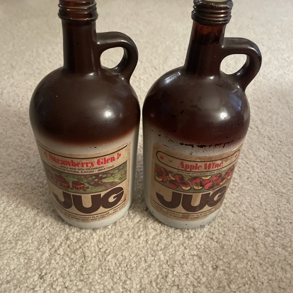 Vintage Apple Wine And Strawberry Glen Jug Brown – 4/5 Quart Bottle With Cap