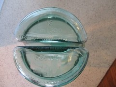2 OIL & VINEGAR BOTTLES, VETRERIA ETRUSCA ITALY, 16 OZ BOOKEND STYLE, GREEN TINT