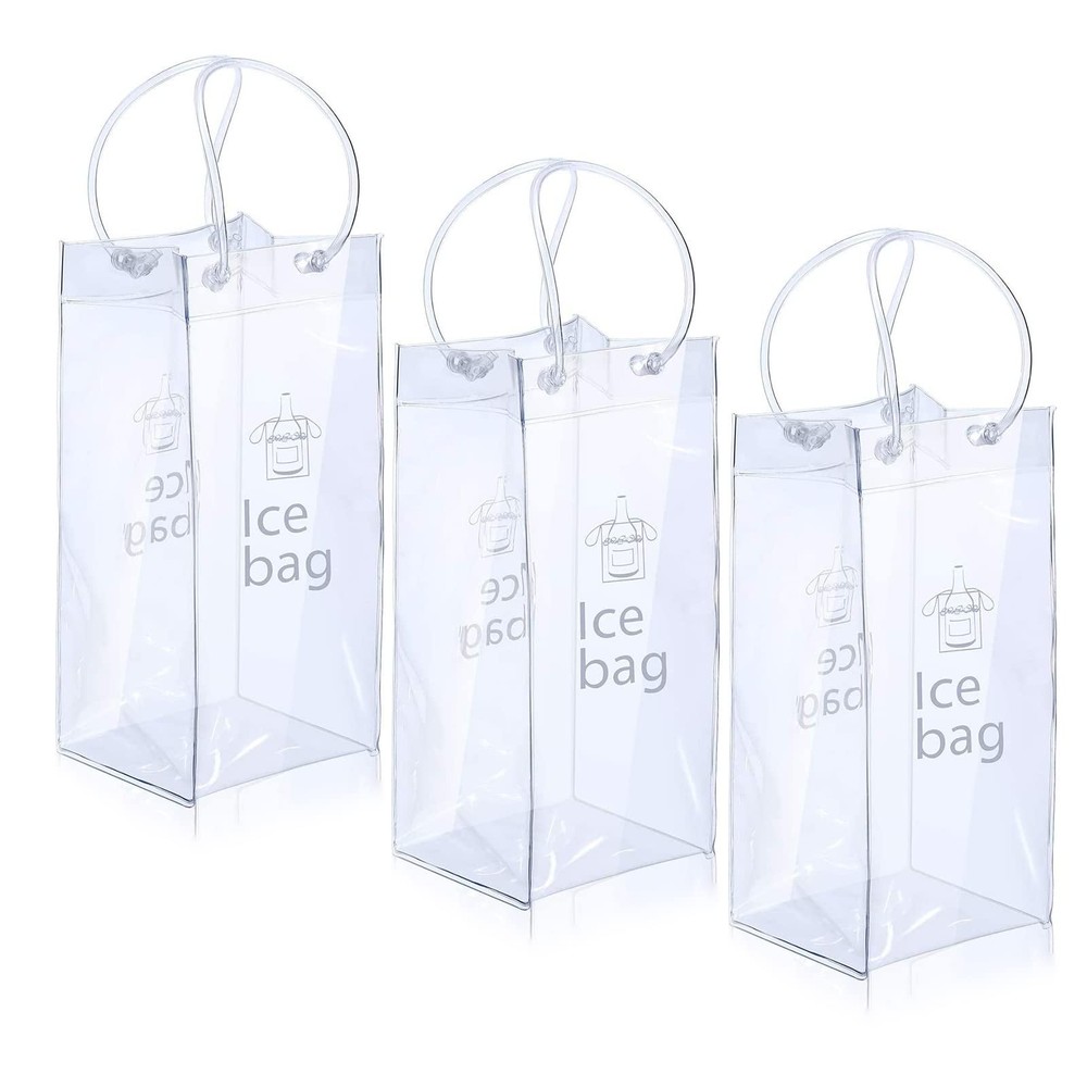 3 Pack Portable Ice Wine Bag, Collapsible Clear PVC Pouch Wine Cooler Bag, Wine