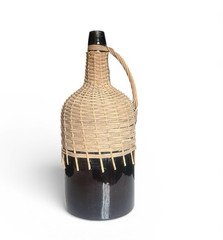 Vintage Wicker Rattan Demijohn Wine Whiskey Bottle – Brown Amber Glass Decor 16”