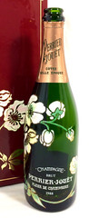 1988 Perrier Jouet Belle Epoque 4 Champagne Flutes & Floral EMPTY Bottle Vtg Box
