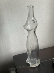 13” Happy Cat Mosell? Clear Wine Bottle Flower Vase Clear EUC No Label