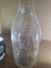 Vintage Spanish Green Tint Glass Wine Bottle 12in Embossed Grape Vines