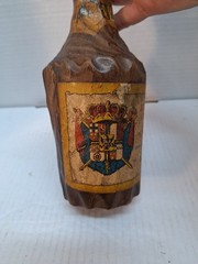Vtg Wood Carved Wine Bottle Jerezano Oloroso Primitive Pirate Prop Candle Holder