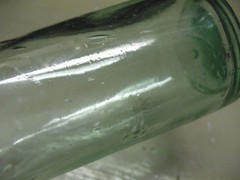 ANTIQUE WINE / LIQUOR BOTTLE BLOWN / SPUN APPLIED TOP AQUA GLASS
