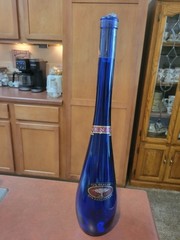 Cobalt Blue Glass Wine Bottle: Vendi 70% Merlot & 20% Sangiovese 16 1/2&Prime; Tall
