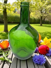 Vintage French Viresa Bottle Demijohn Wine Jug Spain 12&Prime; Green Glass (1) Gallon