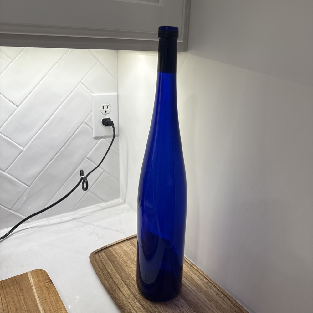 19&Prime; Cobalt Blue Glass Bottle Cork Wine Long Neck Bottle