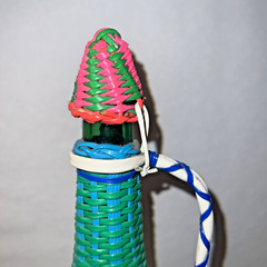 Vintage Viresa Plastic Wicker Wrapped Wine Bottle Boho Chic Spain colorful 15&Prime; H