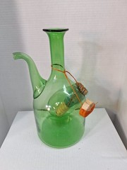 Vtg Old World Italian Wine Cooler Bottle Green Blown Glass MCM