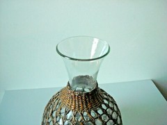 Wine Carafe Dark Twine Covered Clear Glass 9 1/4&Prime; Tall Vase