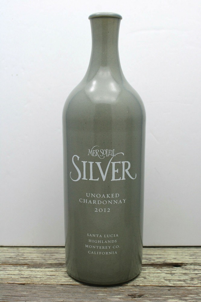 Ceramic Wine Bottle Empty Silver Unoaked Chardonnay Mer Soleil 2012 750ml