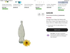 VINTAGE BLUE GREEN FISH ITALIAN GLASS BOTTLE WINE BOTTLE DECANTER w/ STOPPER 14&Prime;