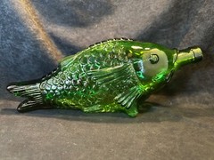 Vintage Green Glass Fish Shaped Decanter Wine Bottle 13 in.