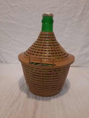 Rare Old Demijohn 5 Liter Green Glass With Brown Basket