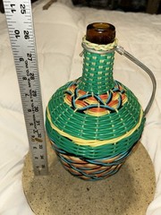 Vtg Viresa Plastic Woven Wicker Wine Bottle Metal Handle- Empty 12&Prime; No Cap