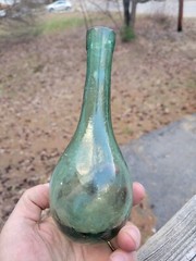 Green Hand Blown Torpedo Wine Bottle Round Bottom 7  » Tall