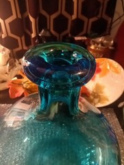 Blue Demijohn Studio Blown Glass Large bottle Crackled Bottom Polished Pontil