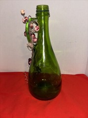 Vintage Green Glass Wine Bottle-12” Tall-1.5 Liter- Berries On Handle Chipping