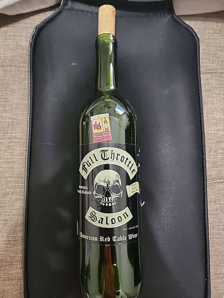 Full Throttle Saloon Sturgis S. Dakota Wine Bottle Empty 750ml w/ Cork