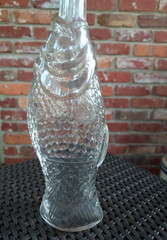 Fish Shaped Clear Glass Wine Bottle w/ Cork 13&Prime; Tall Vintage