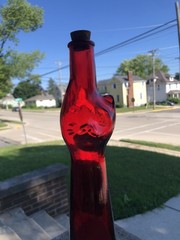 Empty Moselland Riesling HAPPY CAT Red Wine Bottle Kitsch Mosel Art Glass 13”