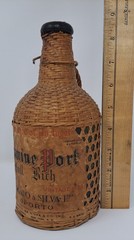 Vintage Portugal Wine Bottle Wicker Wrapped Empty Glass Bottle BIN27