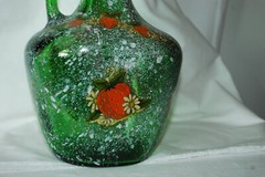 Hand Painted strawberries floral Half Gallon Glass Jug Wine Bottle Folk Art