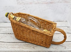 Vintage LONDON WINERY Canada Clear Decorative Bottle w/Handle & Serve Basket