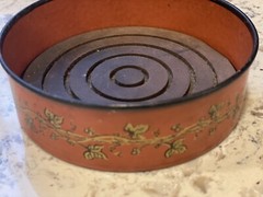 Vintage Italian Wine Bottle Coaster Cinnabar Red Metal Hand Painted/Wood Insert