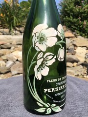 Vintage 1979 Perrier Joet Hand Painted Flower Champagne Green Glass Bottle Empty