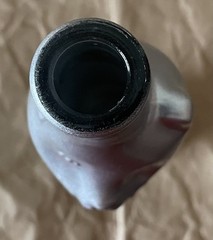 Silver Wine Bottle Happy Cat, empty, 13&Prime;tall, glass, cork inside bottle