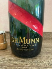 G.H. Mumm Empty Champagne Bottle 12” Green Red Gold Classic with original cork