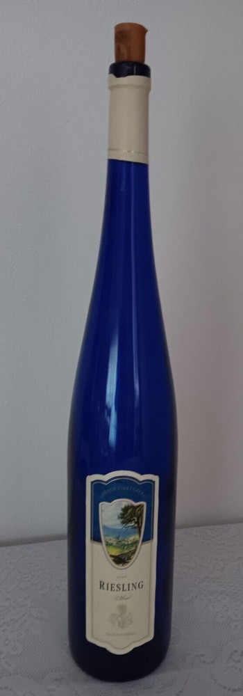 VINTAGE 2010 COBALT BLUE JOHANN FALKENBURG GLASS WINE BOTTLE 19&Prime; TALL WITH CORK
