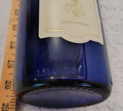 VINTAGE 2010 COBALT BLUE JOHANN FALKENBURG GLASS WINE BOTTLE 19&Prime; TALL WITH CORK